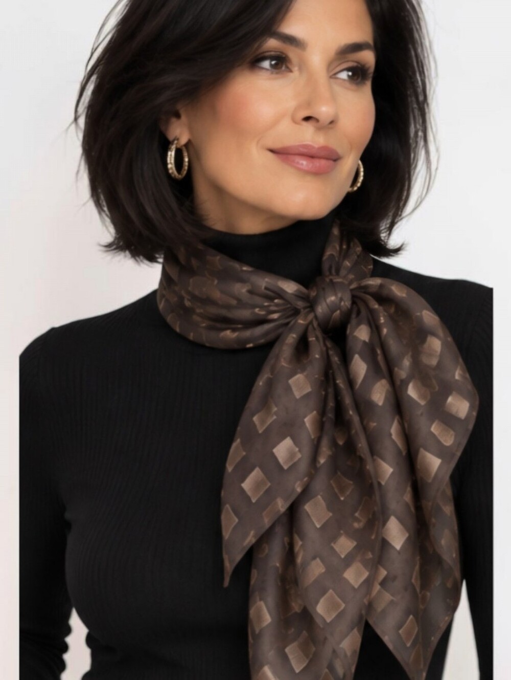 Joan Rivers Vintage Metallic Clipped Jacquard Geometric Block Scarf Brown Sheer
